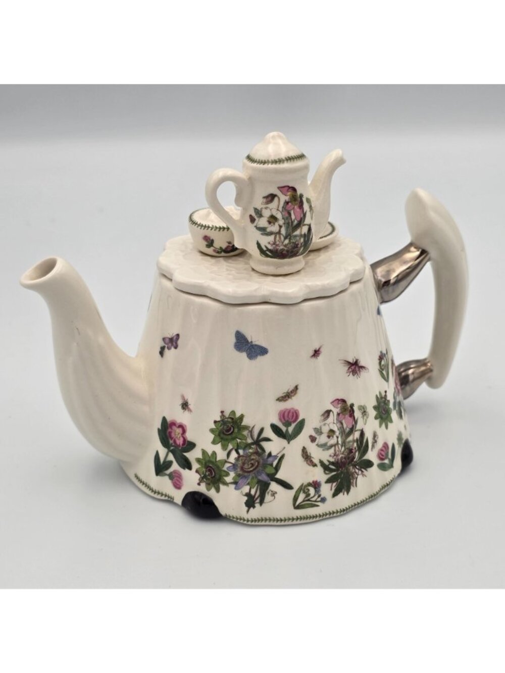 Miniature Portmeirion Botanic Garden Victorian Teapot Topper Floral Butterfly - Picture 6 of 10